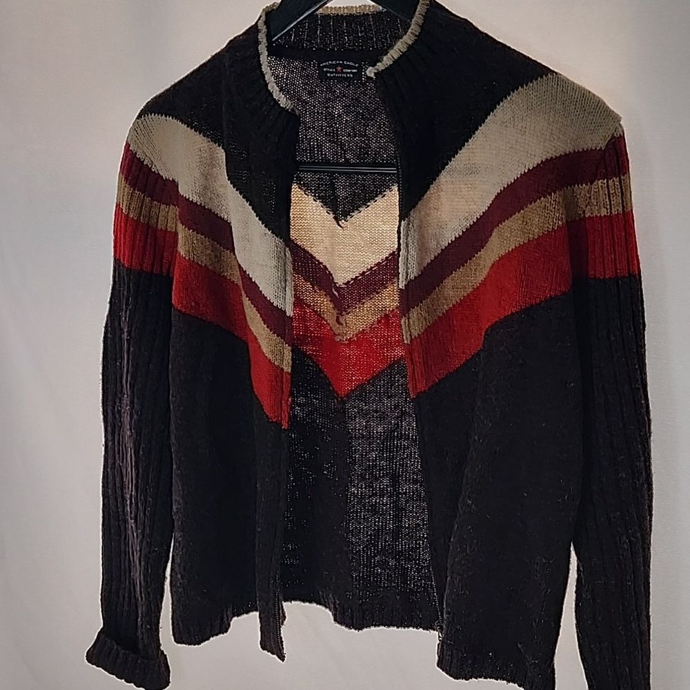 American Eagle Wool Zip Up Cardigan Sweater Size L Chocolate Brown